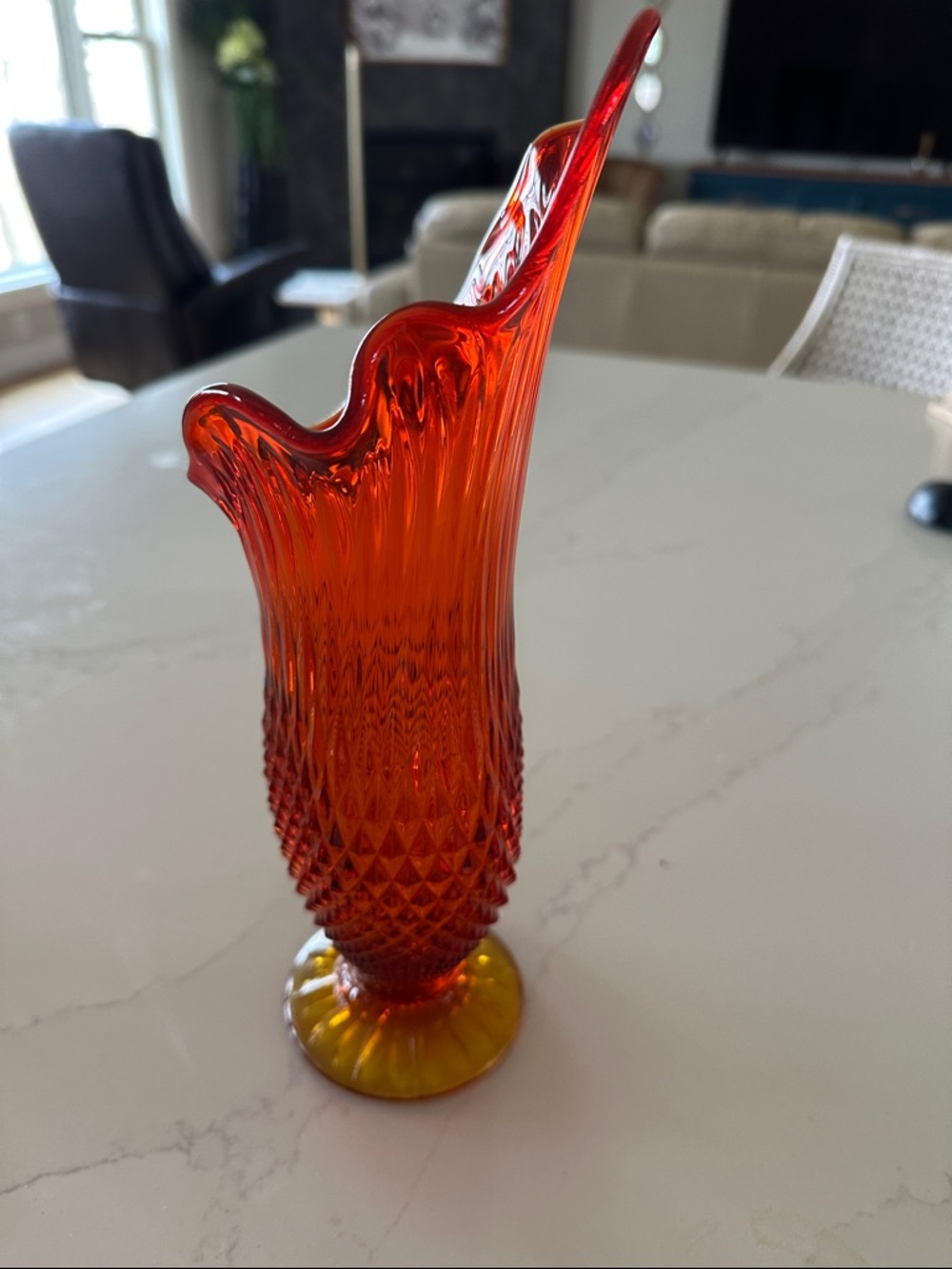 Textured Fenton Amberina swung Glass Decorative Vase - Picture 4 of 6